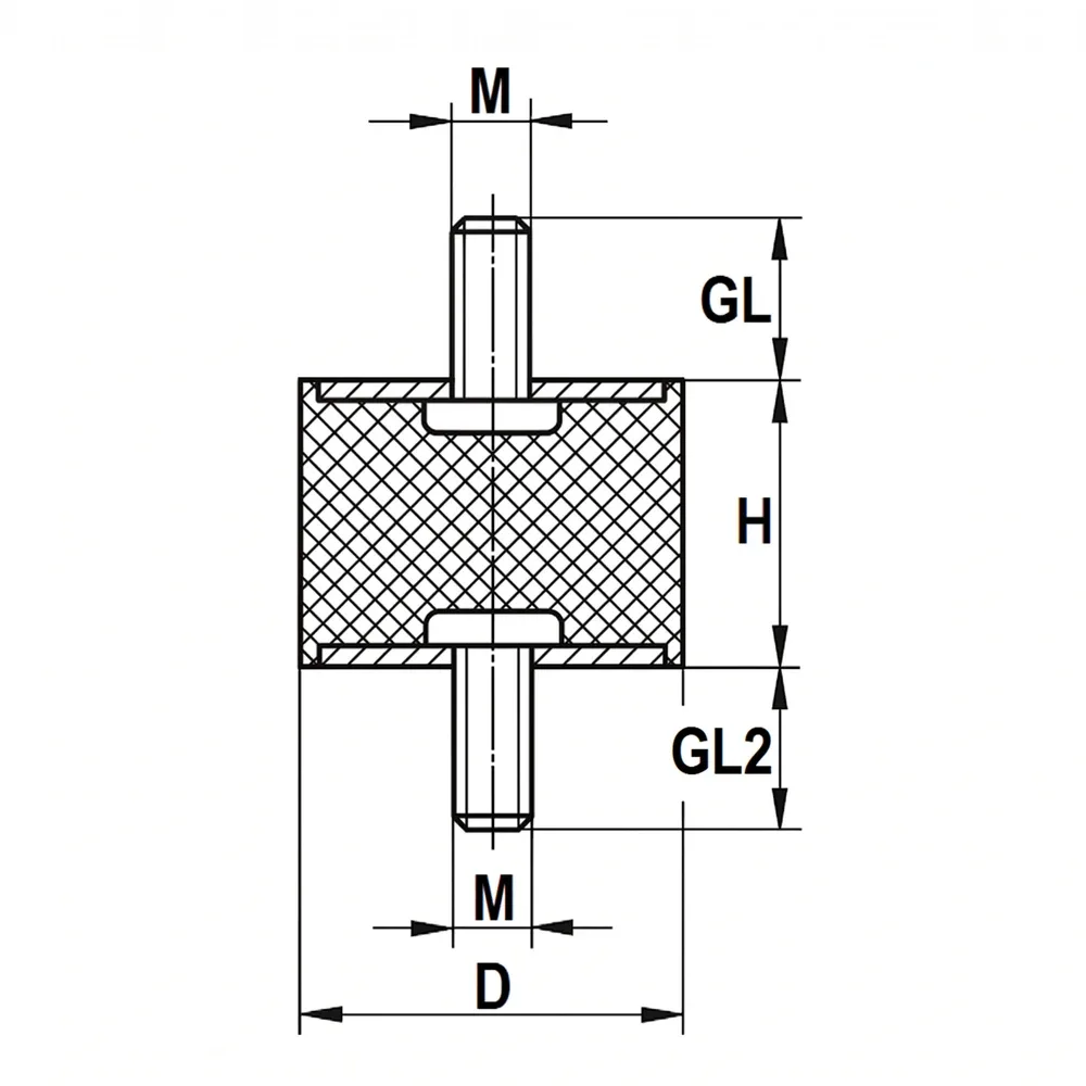 Dibujo técnico: Soporte antivibratorio tipo A - cilíndrico