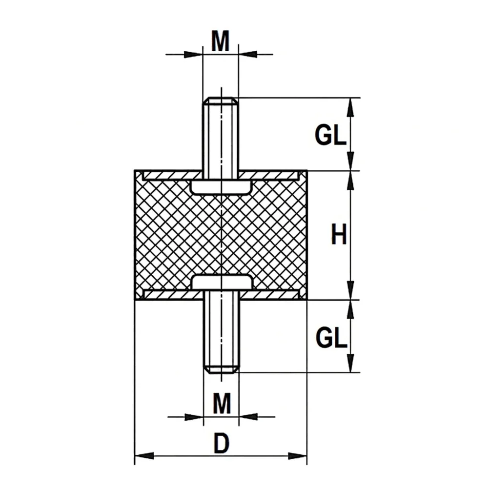 Plano de dimensiones Soporte antivibratorio tipo A - cilíndrico