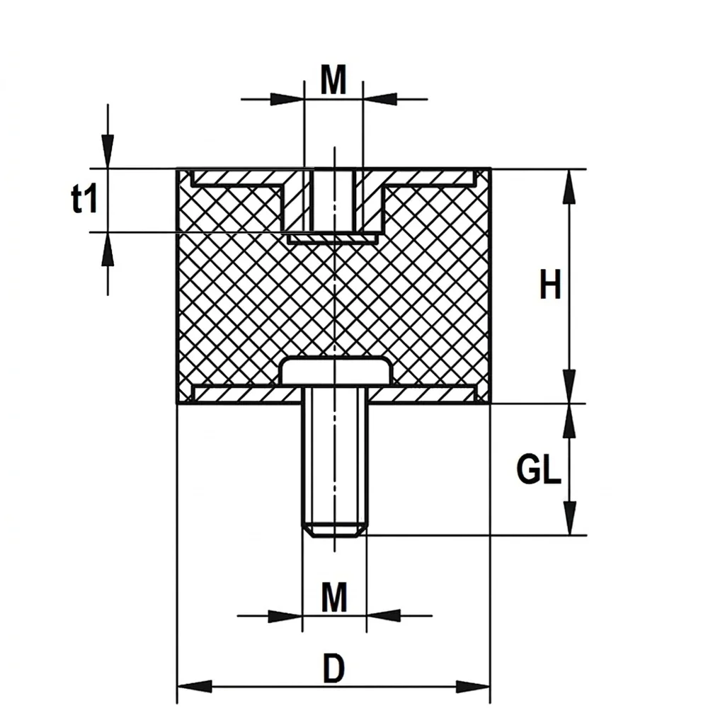 Plano de dimensiones Soporte antivibratorio tipo B - cilíndrico