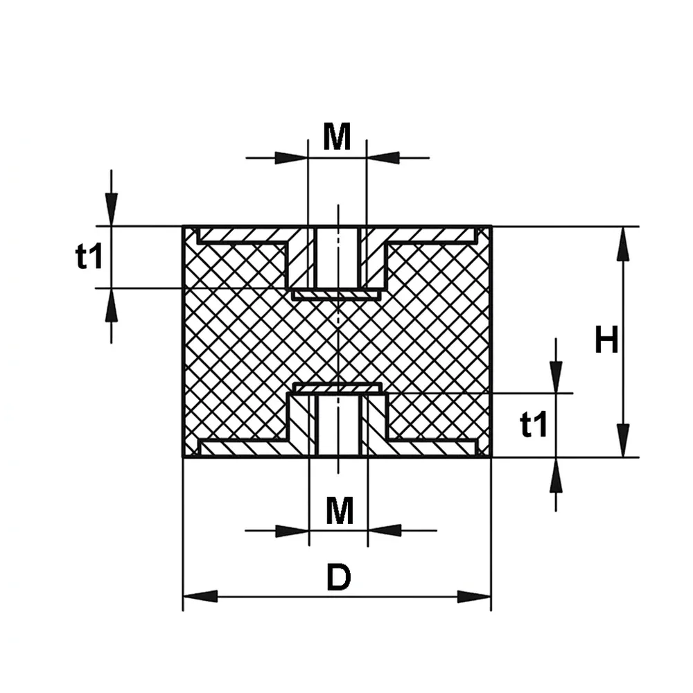 Dibujo técnico: Soporte antivibratorio tipo C - cilíndrico