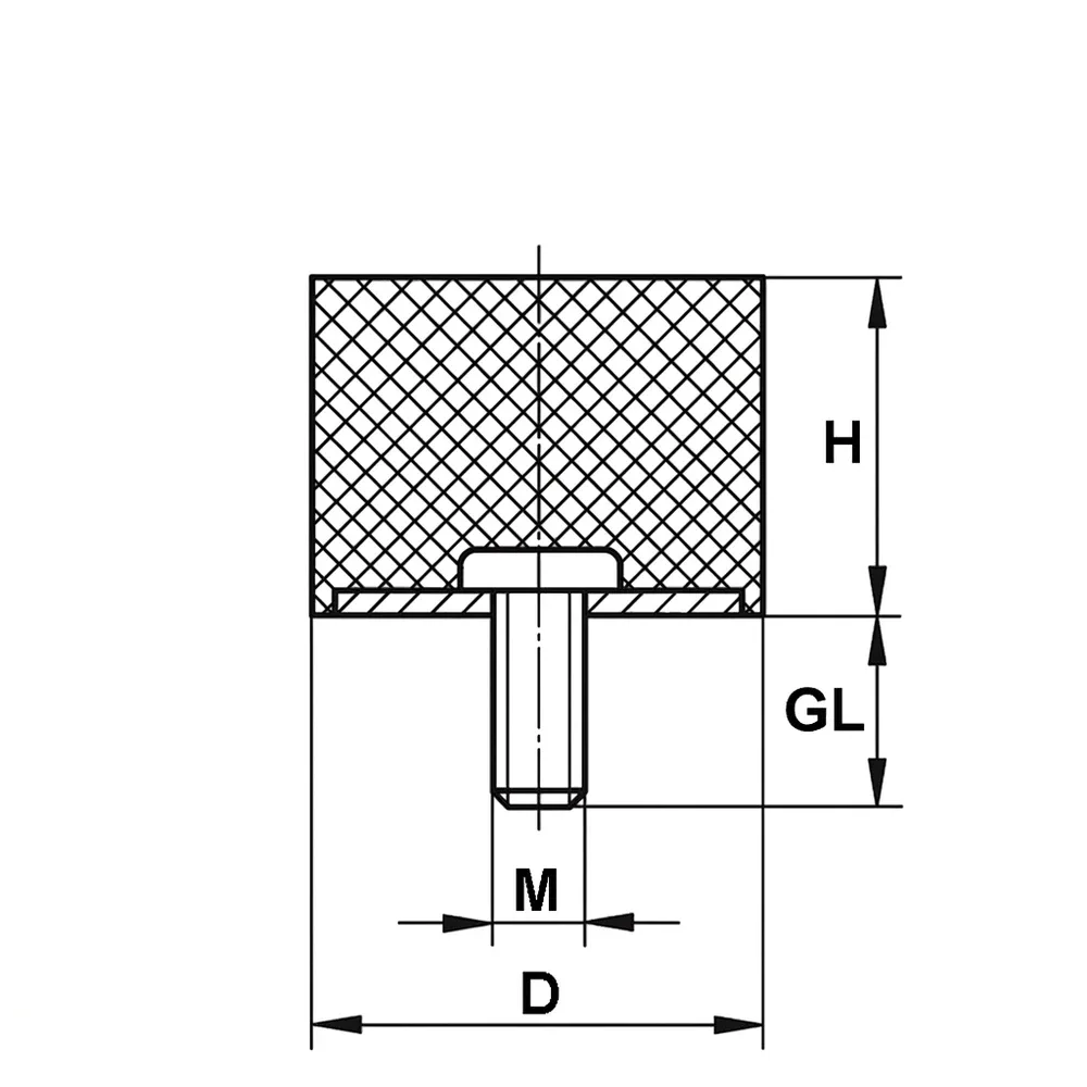 Dibujo técnico: Soporte antivibratorio tipo D - cilíndrico