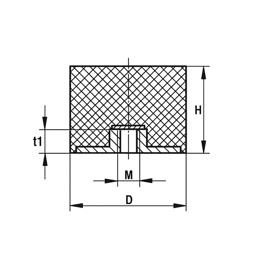 Dibujo técnico: Soporte antivibratorio tipo E - cilíndrico