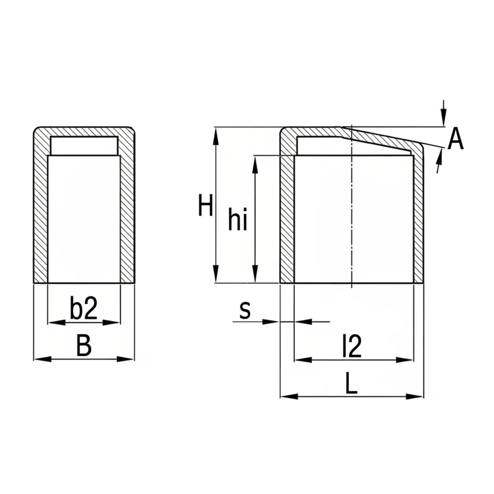 Dibujo técnico: Tapón inclinado para tubo rectangular