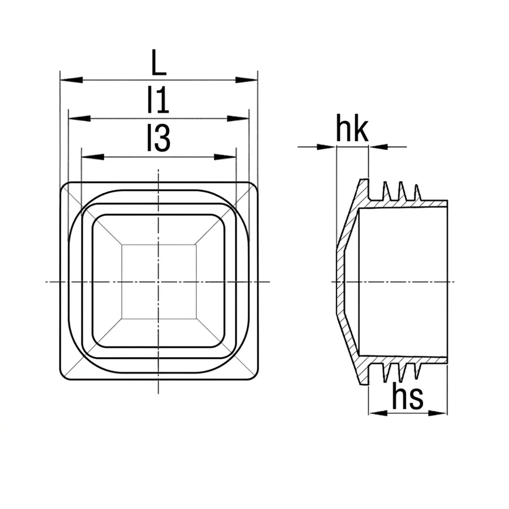Plano de dimensiones Contera cuadrada decorativa de plástico