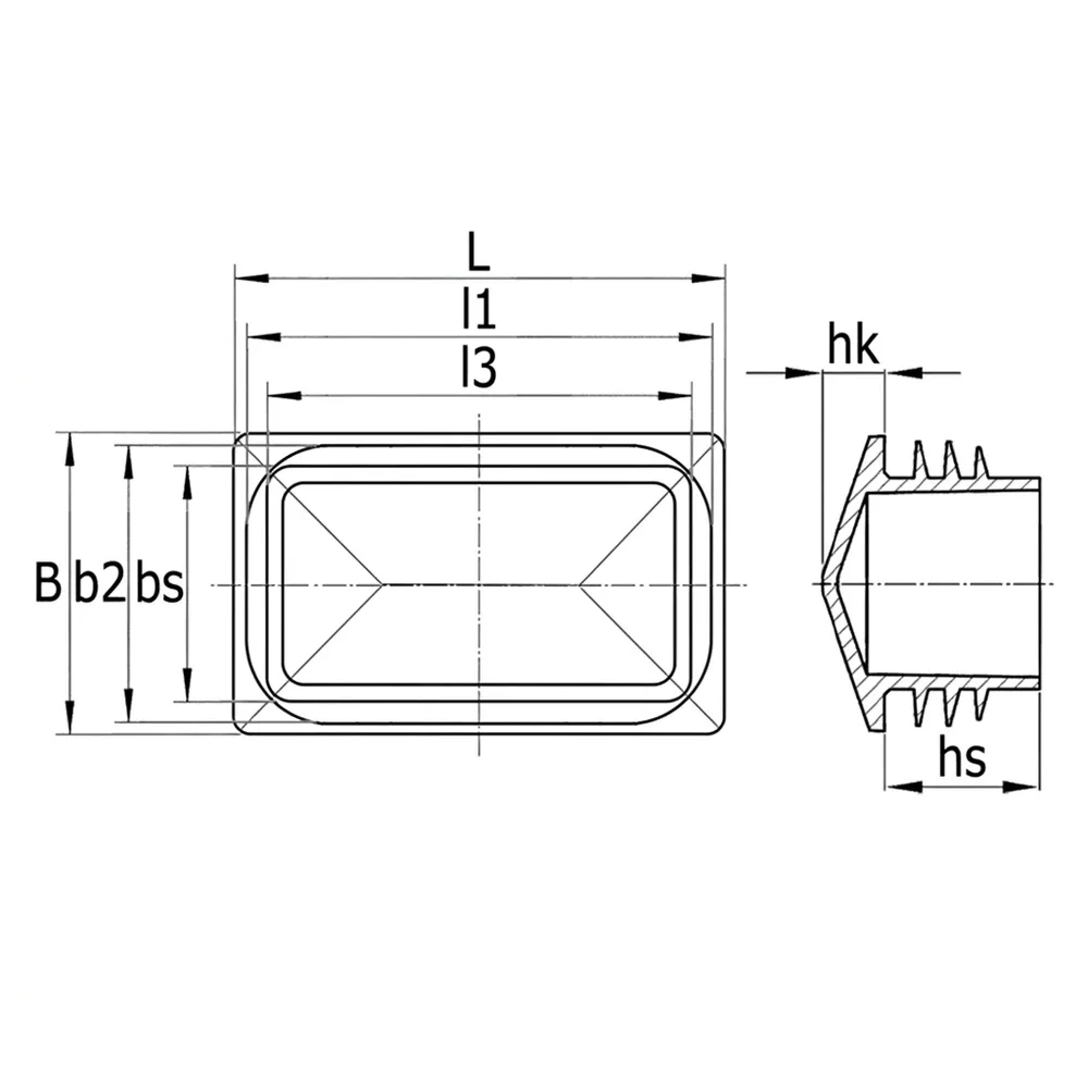 Dibujo técnico: Contera piramide rectangular de plástico