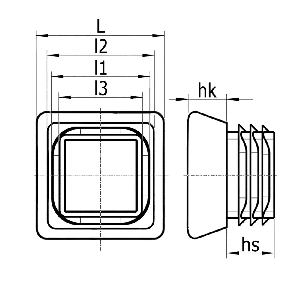 Dibujo técnico: Contera cuadrada con base ampliada