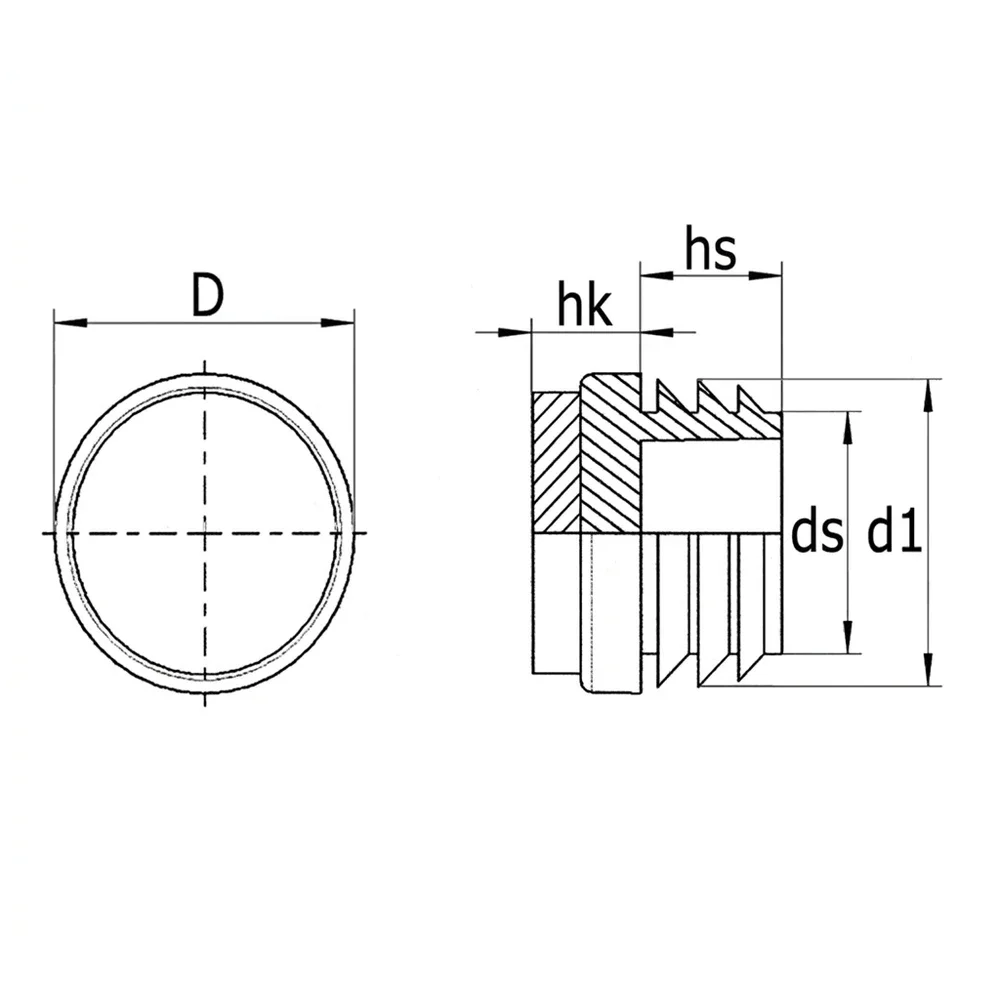 Plano de dimensiones Contera redonda con fieltro