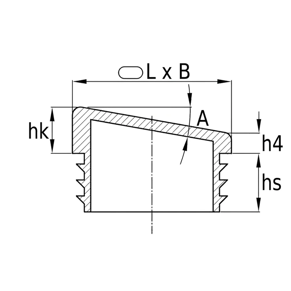 Plano de dimensiones Contera ovalada angular para tubo