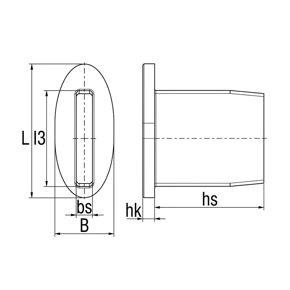 Plano acotado Contera con tope sin aletas PE para tubo 31x6mm - Negro