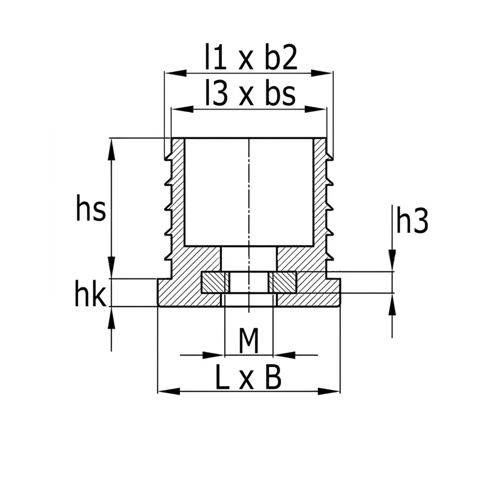 Dibujo técnico: Contera rectangular rosca integrada
