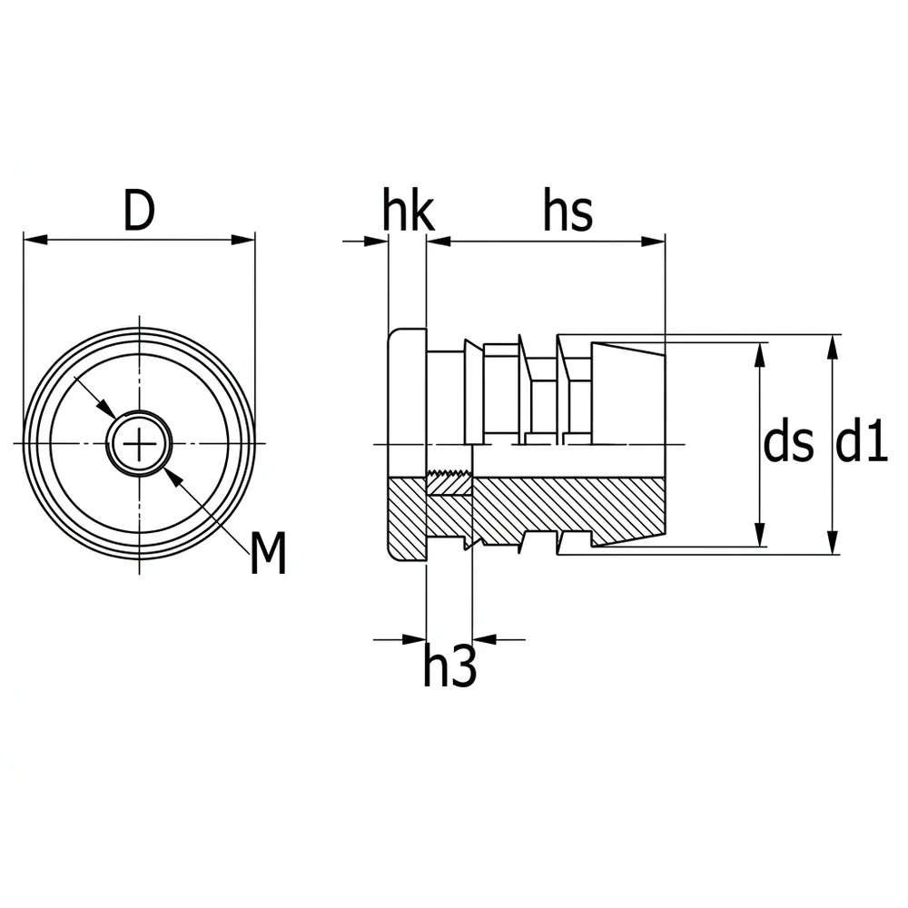 Dibujo técnico: Contera redonda con rosca insertada