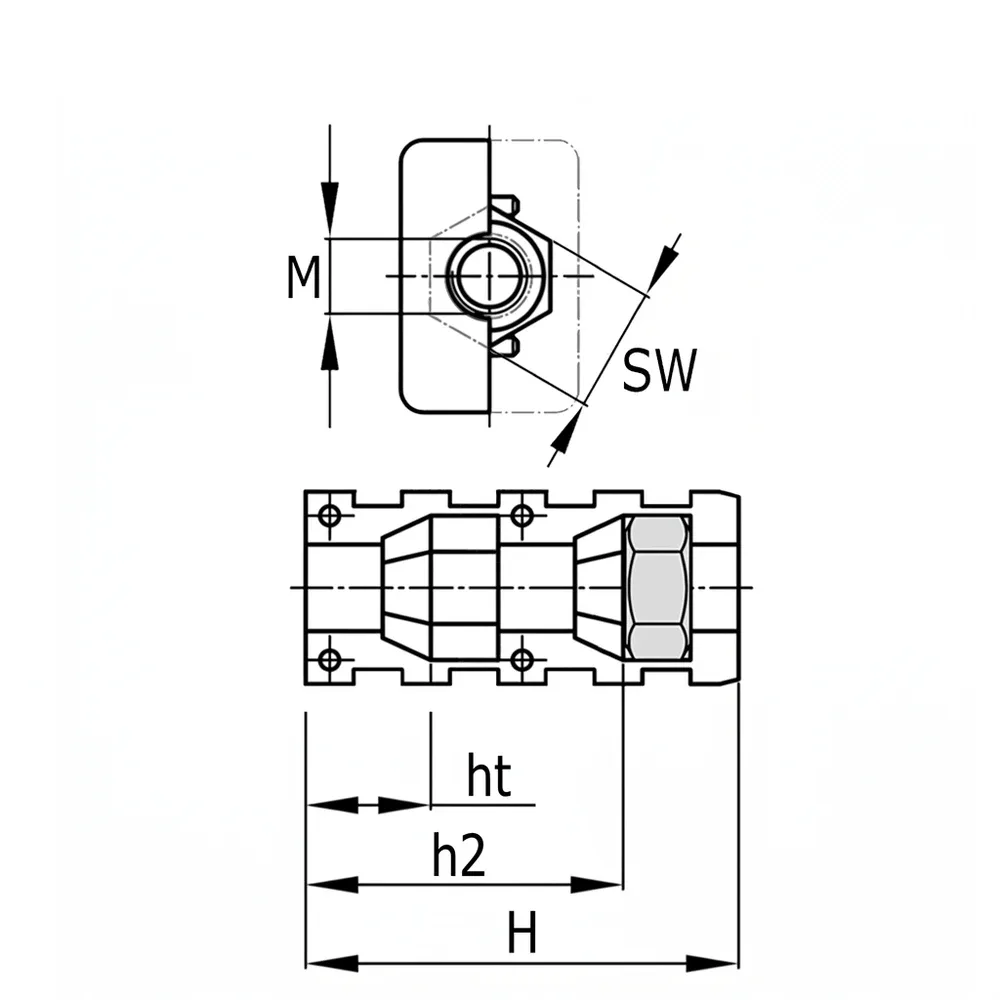 Dibujo técnico: Contera expansiva rectangular roscada