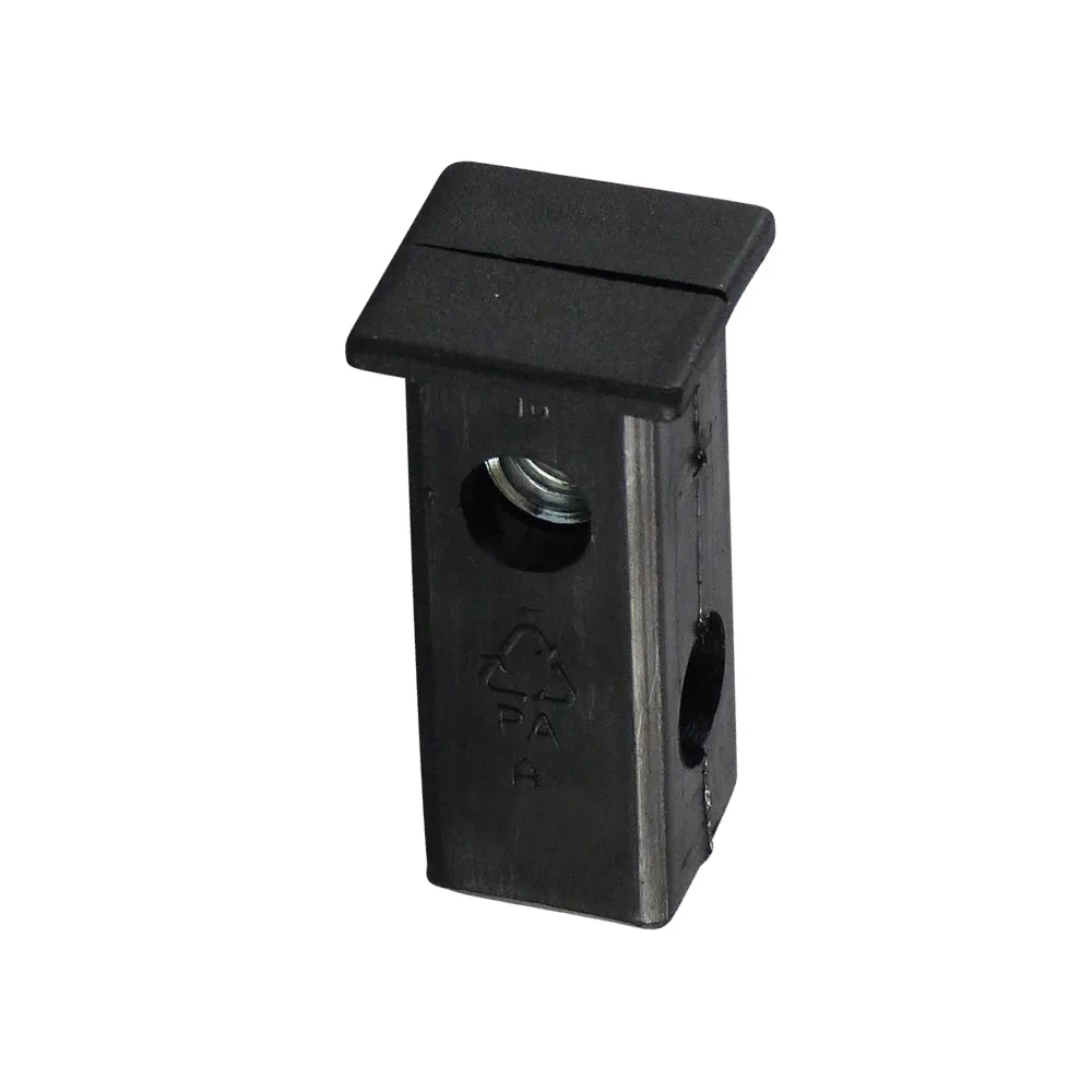 Conector de esquina con casquillo roscado PA 25x25mm - 1.5mm - M10 - Negro