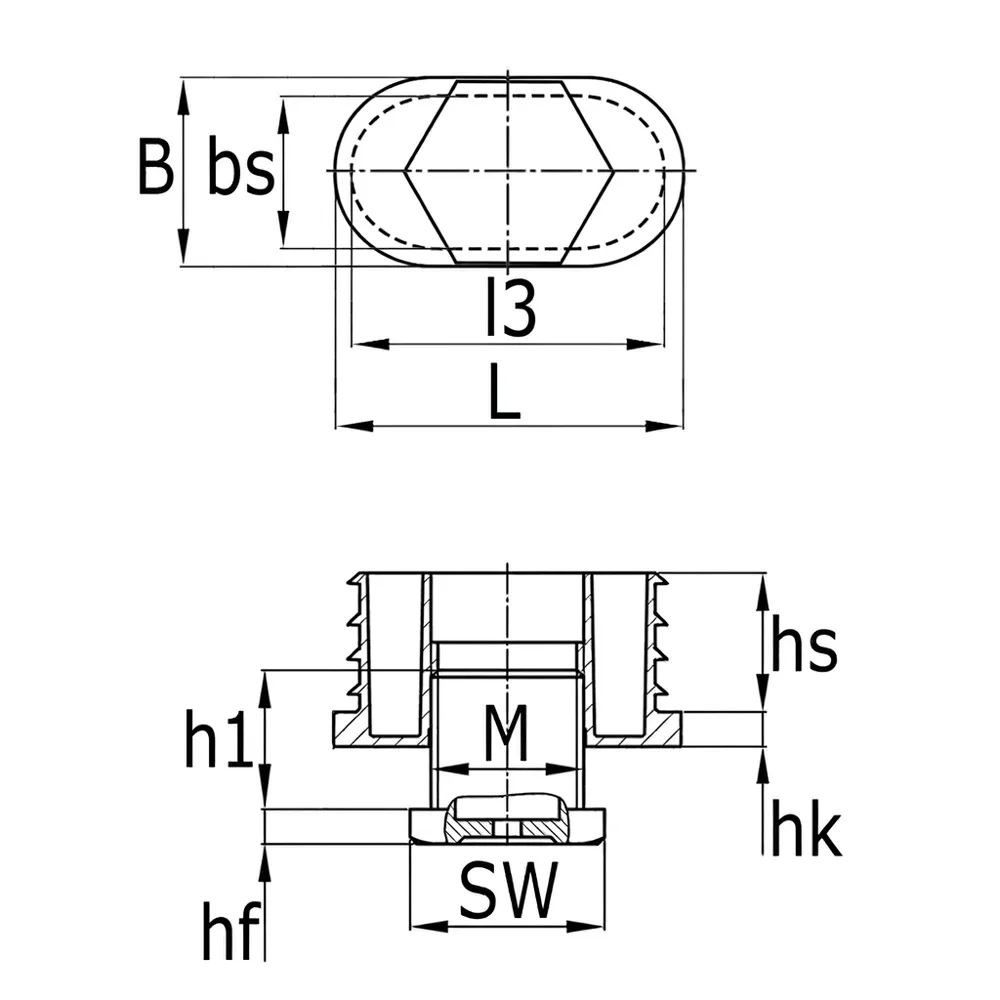 Dibujo técnico: Contera ovalada ajustable