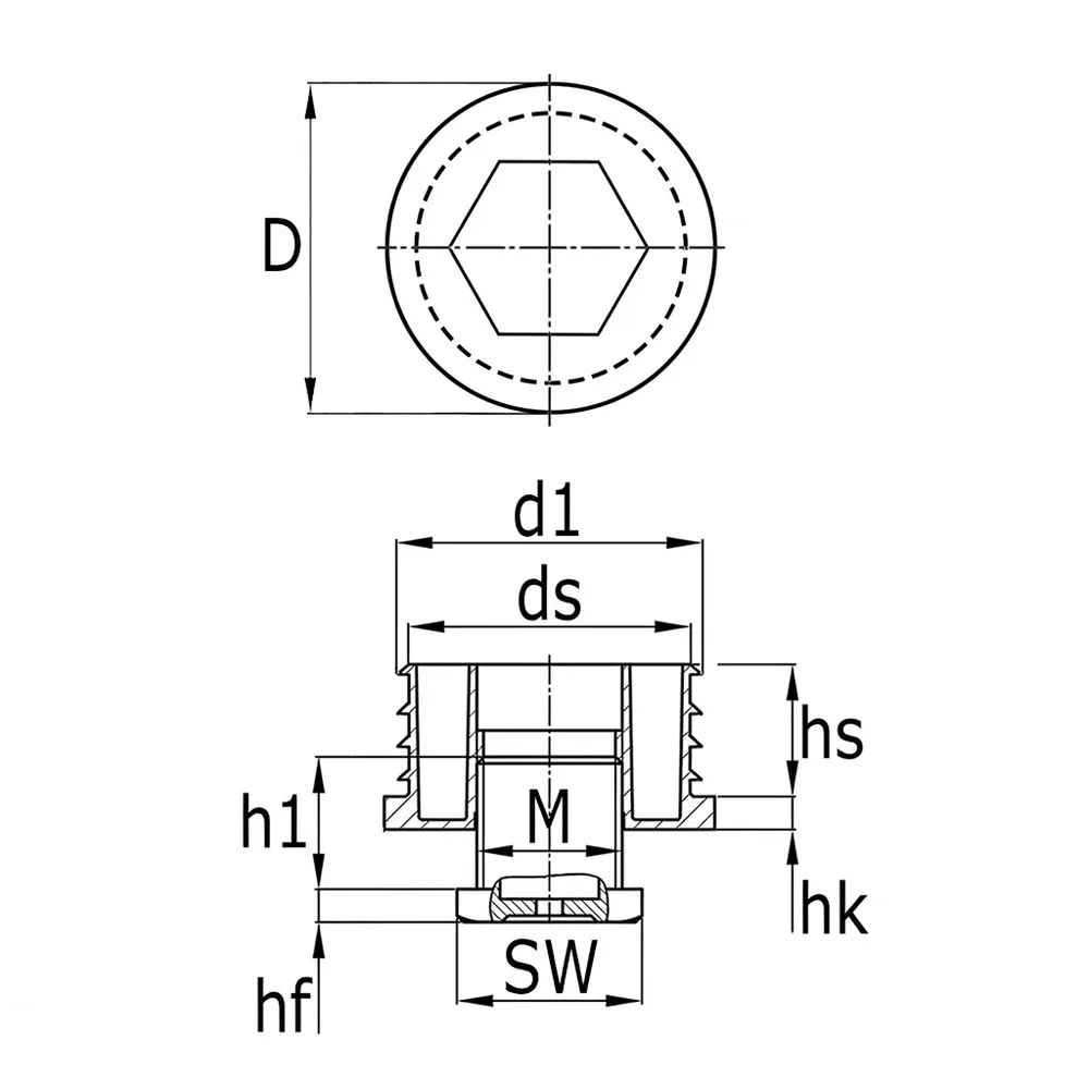 Dibujo técnico: Contera redonda ajustable