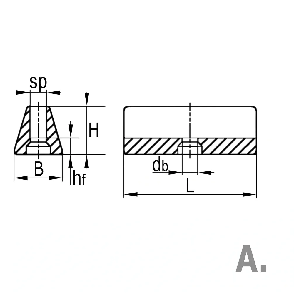Dibujo técnico: Contera deslizadora para acero plano y barras planas