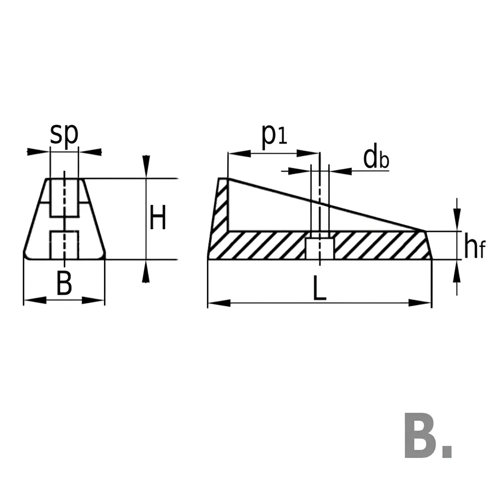 Dibujo técnico: Contera deslizadora para acero plano y barras planas