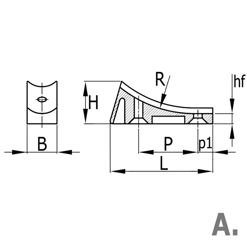 Dibujo técnico: Taco angular para tubos - 2 orificios