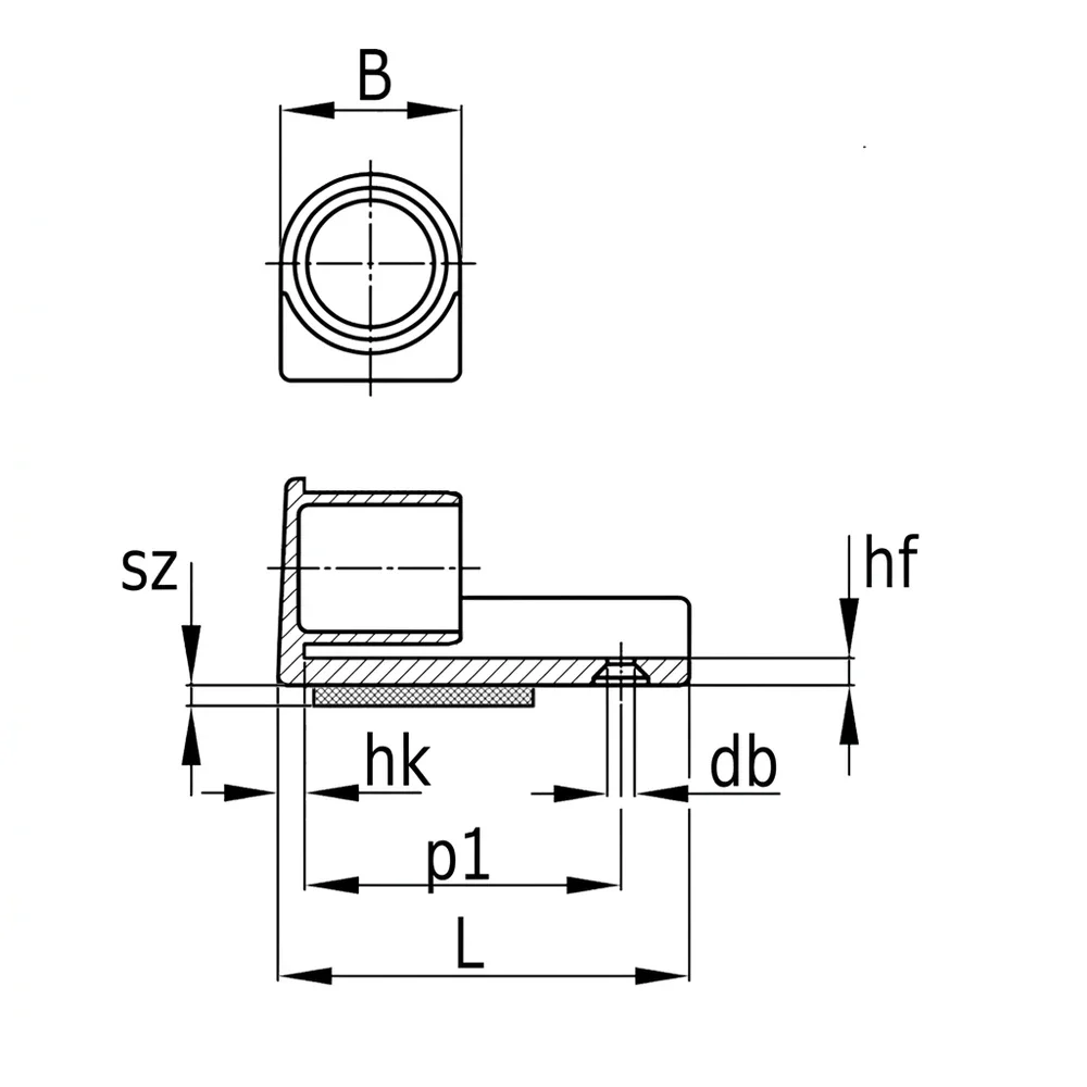 Plano acotado Contera tope transversal PE - Ø32mm - 1.5mm - Negro