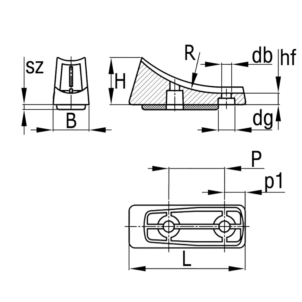 Dibujo técnico: Taco inclinado para tubos con fieltro