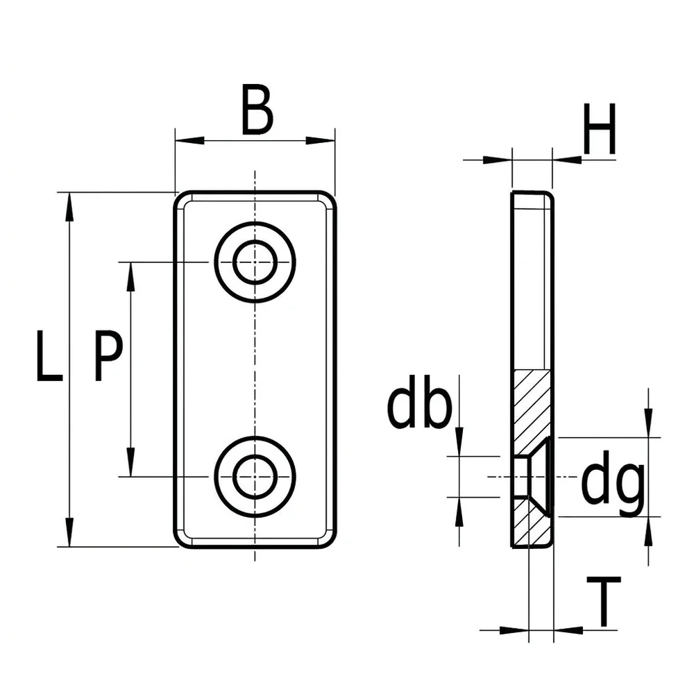 Dibujo técnico: Placa deslizadora con agujeros