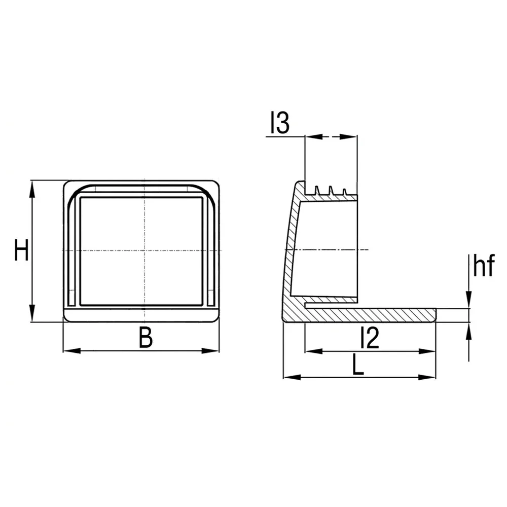 Dibujo técnico: Contera transversal para tubo rectangular