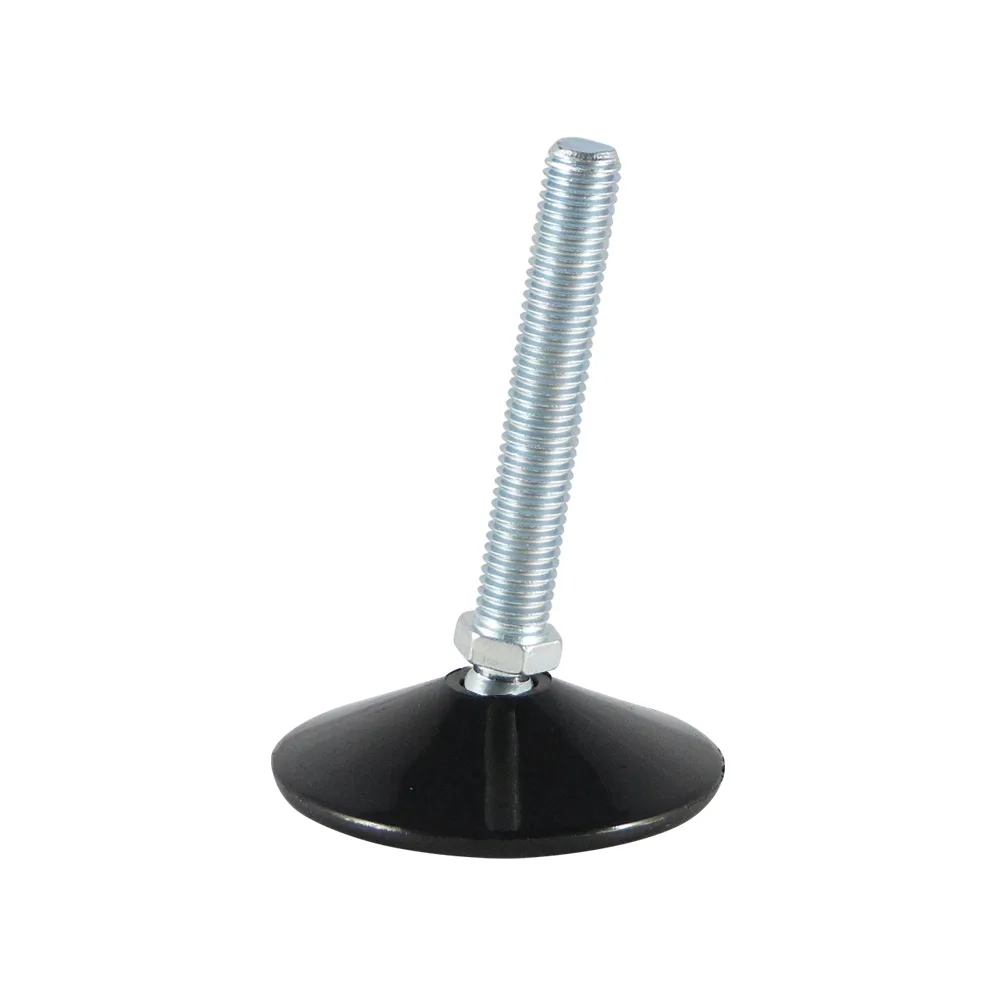 Pie nivelador redondo con articulación esférica Ø80 - M12x45 - inserto de goma - 2 agujeros Ø9mm - Negro