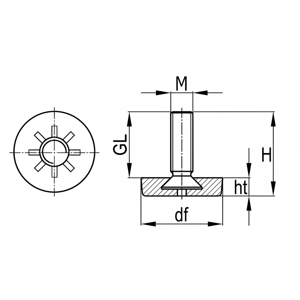 Dibujo técnico: Pie nivelador redondo 15-24 mm