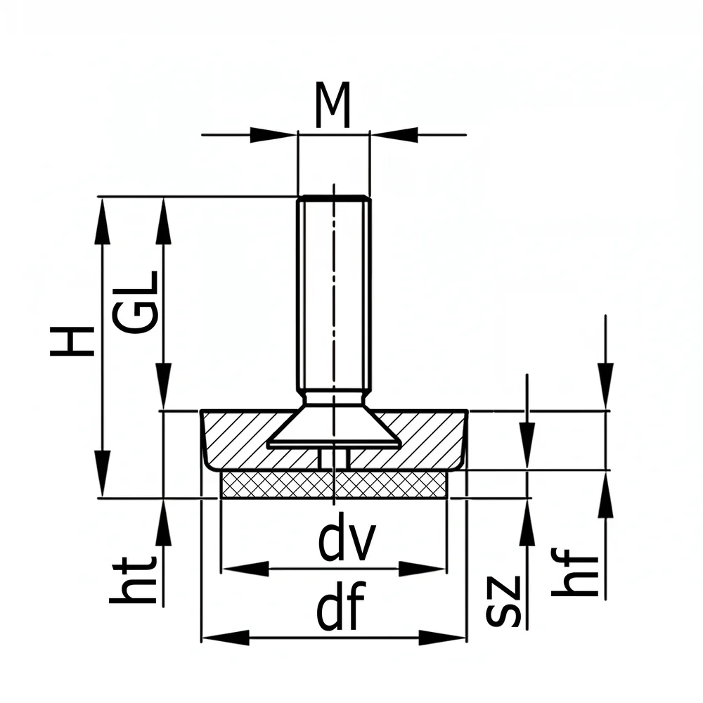 Dibujo técnico: Pie nivelador redondo Ø24mm con fieltro integrado