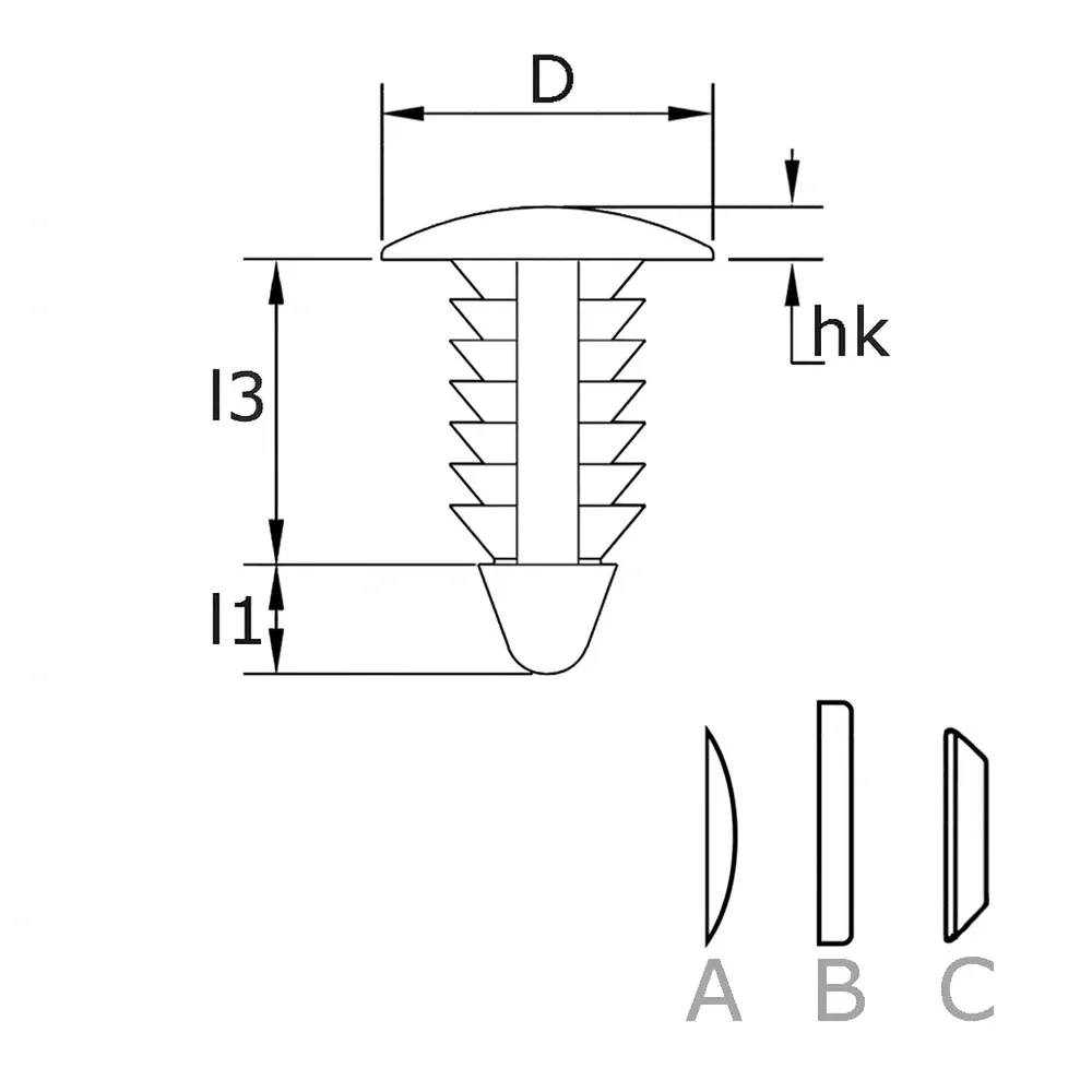 Dibujo técnico: Remache clip estriado - PA 6.6