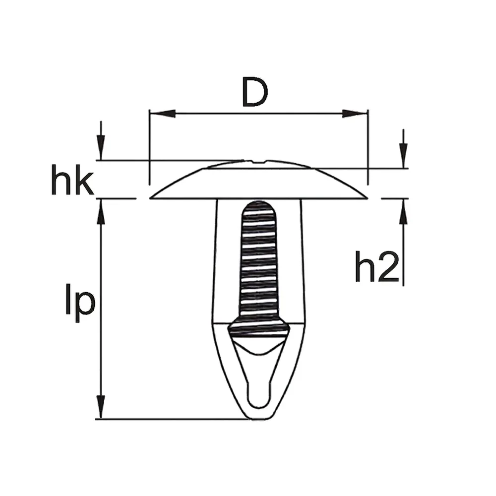 Plano de dimensiones Clip tornillo remache - PA 6.6