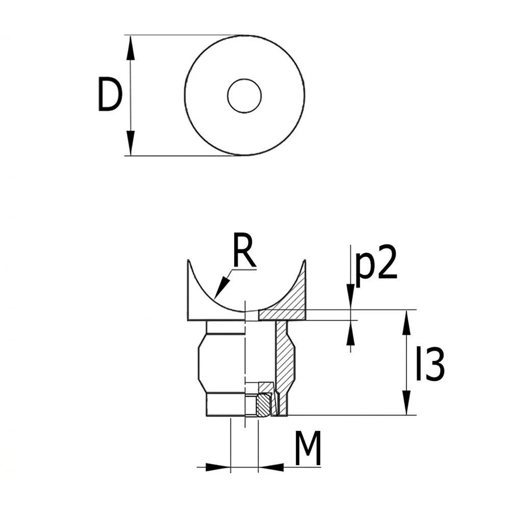 Plano acotado Conector transversal para tubo redondo 90° PA Ø16mm - 1.0mm - de 2 partes - L=20mm - M6 tuerca - Negro