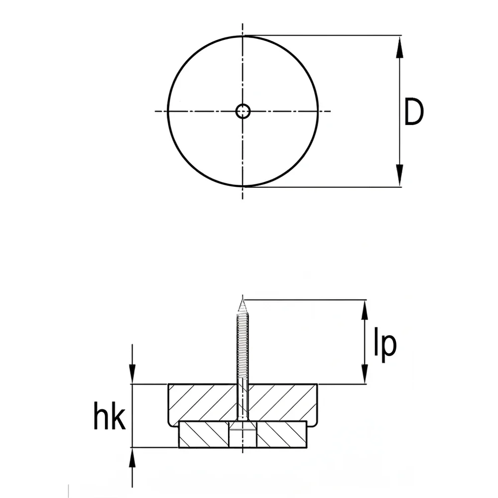 Plano de dimensiones Tope deslizador con tornillo y fieltro