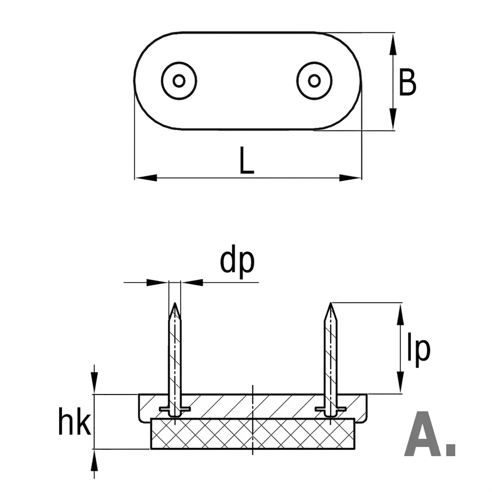 Dibujo técnico: Tope deslizante con clavo y fieltro - ovalado