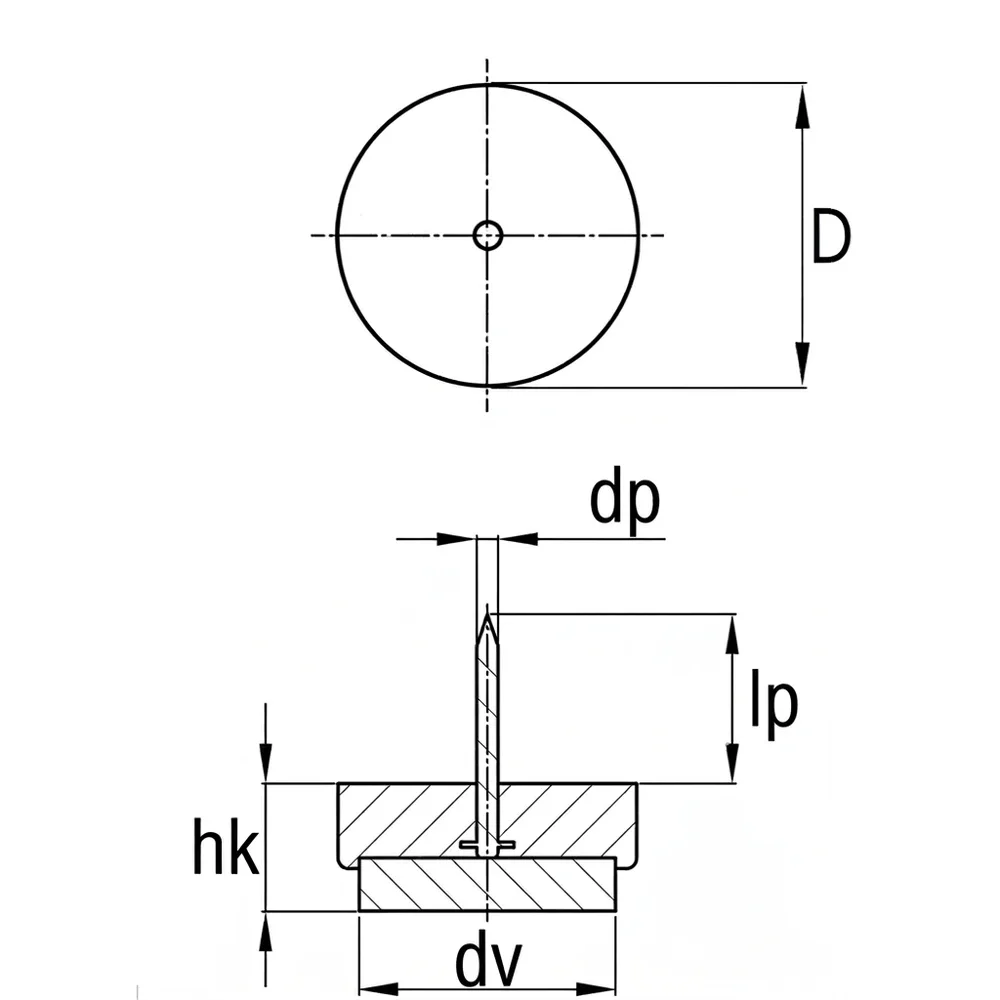 Plano acotado Deslizador de fieltro redondo PS Ø21mm - fieltro de lana suave de alta calidad - Blanco