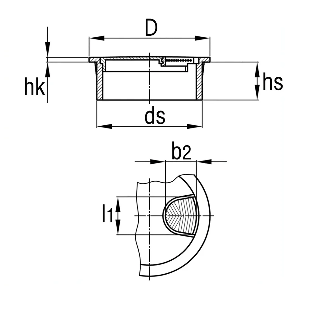 Dibujo técnico: Pasacables redondo de acero inoxidable – 2 piezas