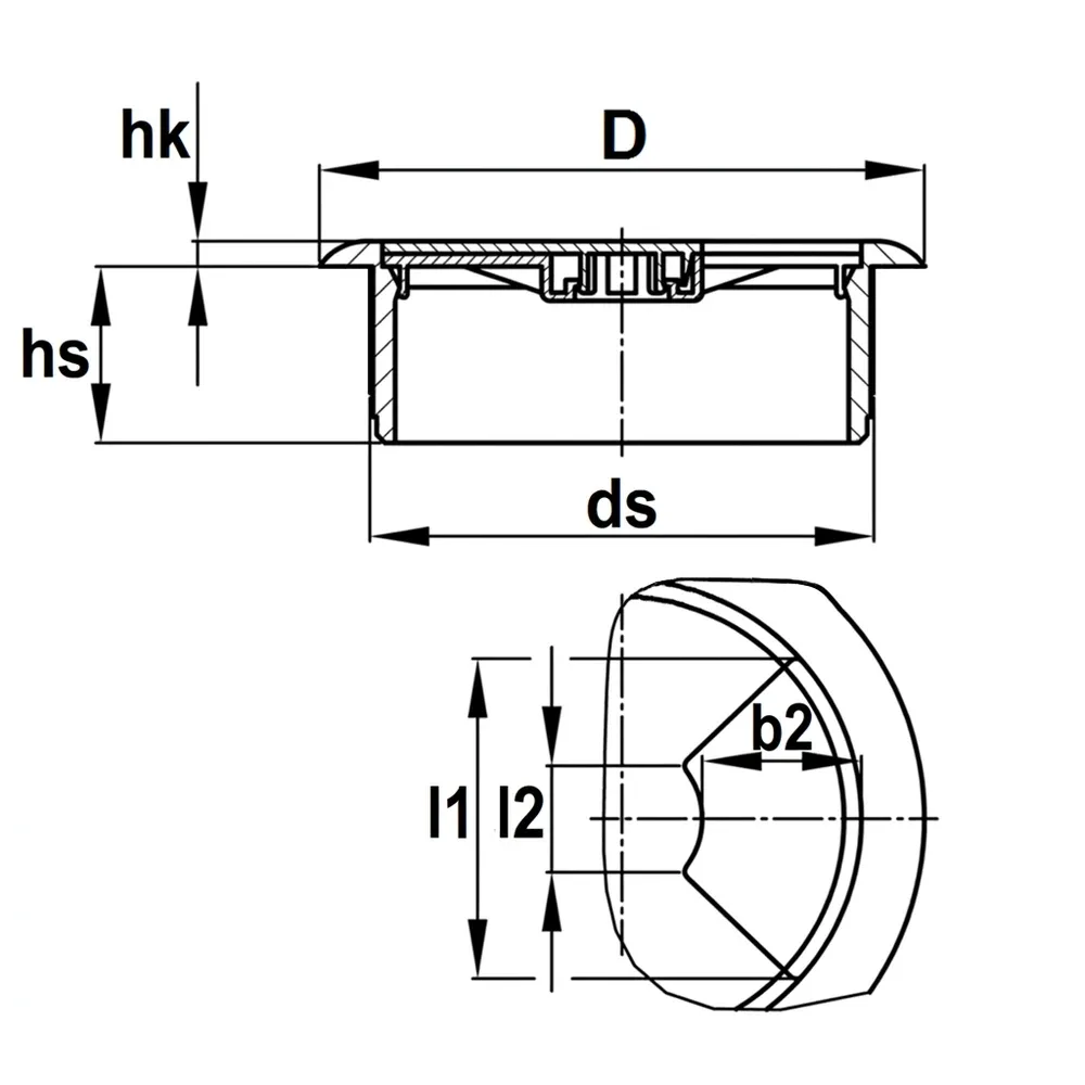 Dibujo técnico: Pasacables ABS - 3 piezas - redondo