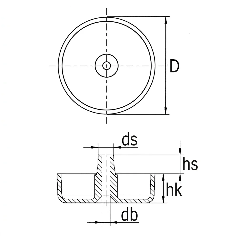Plano de dimensiones Pie de mueble redondo – modelo bajo