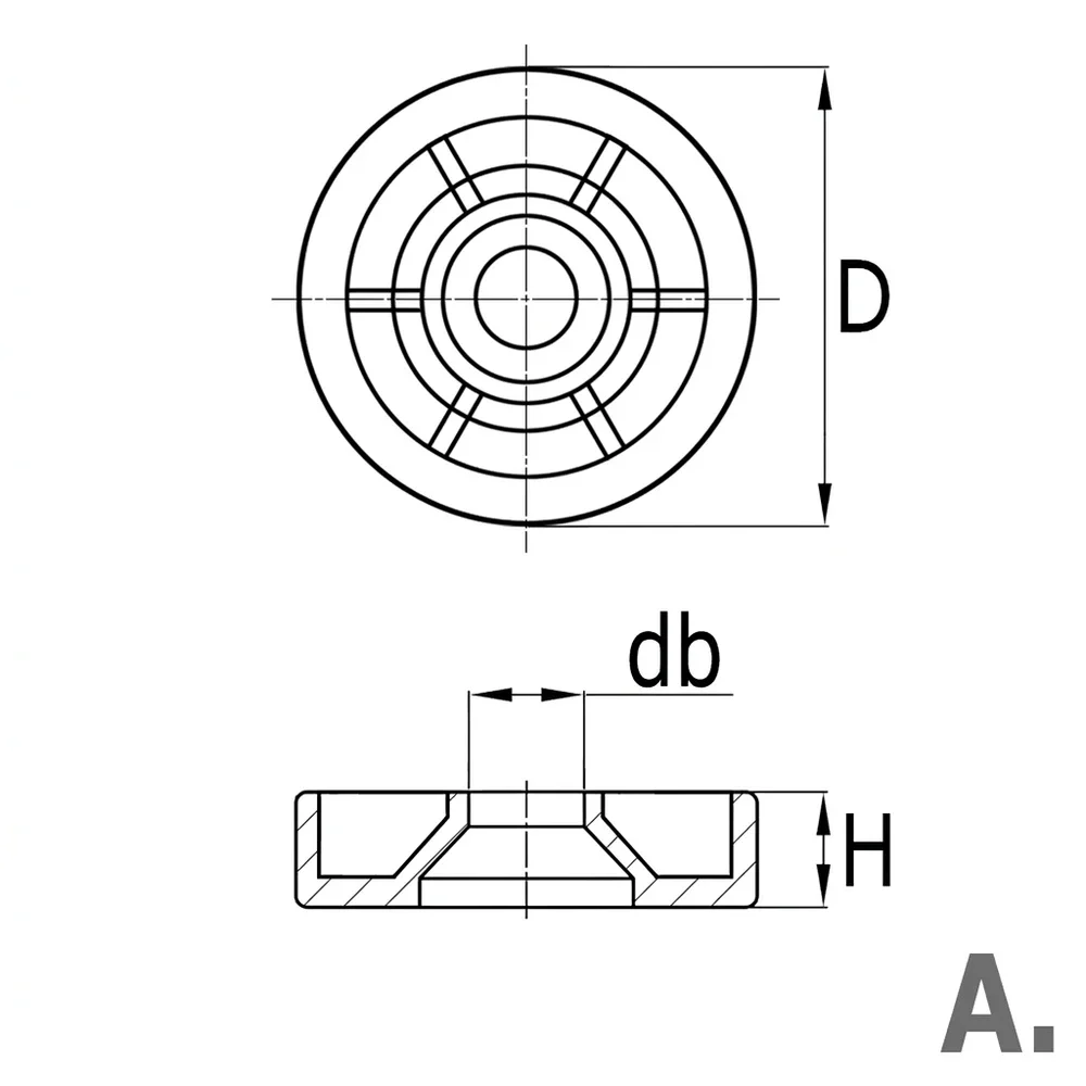 Plano de dimensiones Pie atornillable PA/PE - con orificio