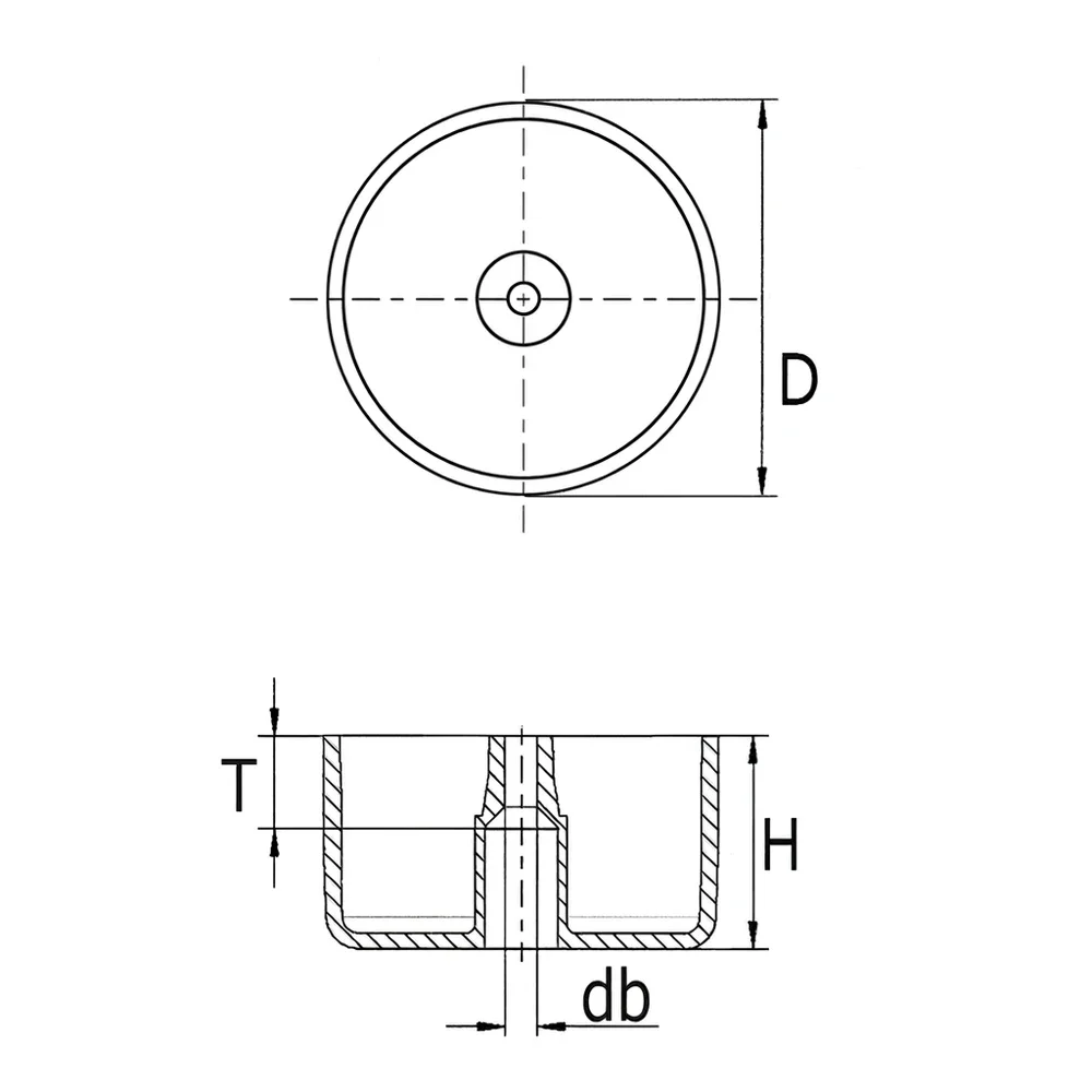 Plano de dimensiones Pata de mueble redonda - modelo alto