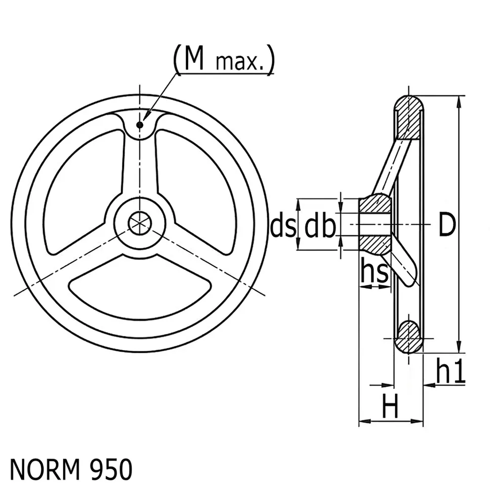 Dibujo técnico: Volante de radios de aluminio DIN 950