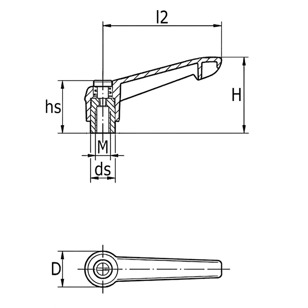 Plano de dimensiones Maneta ajustable PA - rosca hembra