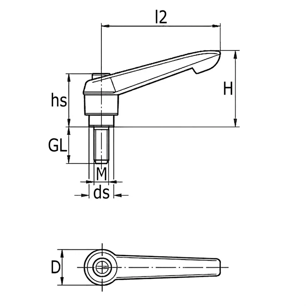 Dibujo técnico: Maneta ajustable PA - rosca macho