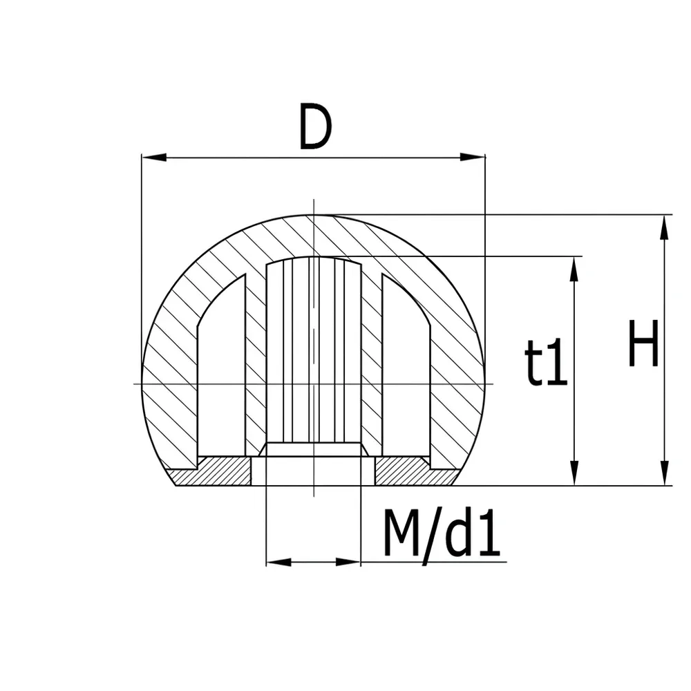 Dibujo técnico: Pomo esférico ABS – DIN 319 – rosca interior o agujero liso