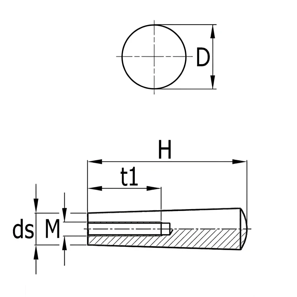 Plano de dimensiones Empuñadura cónica - baquelita - rosca hembra