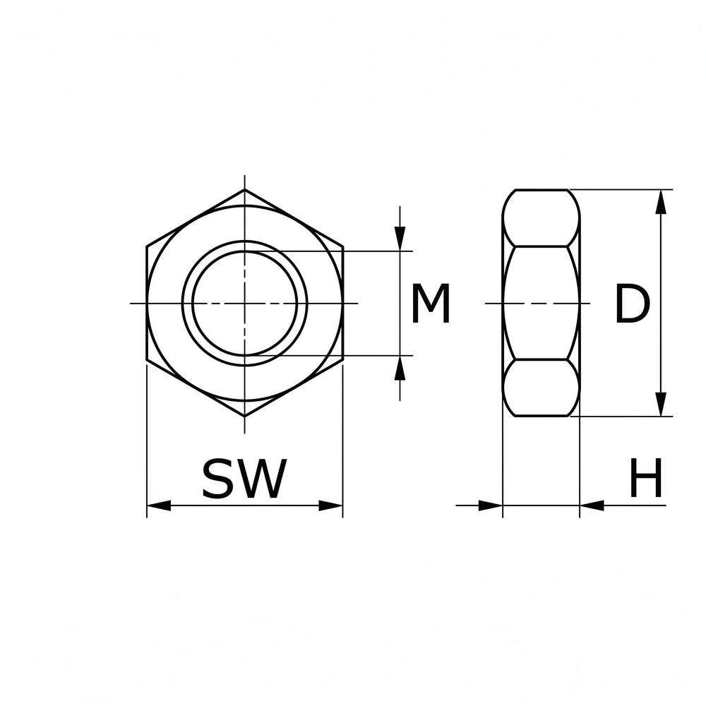Plano acotado Tuerca hexagonal galvanizado - DIN 934 - M10 - Zinc St - Acero