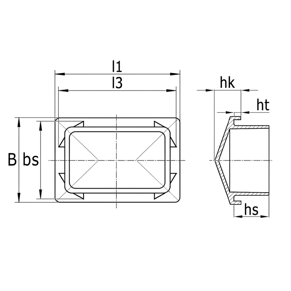 Plano de dimensiones 2 Tapones plásticos para postes