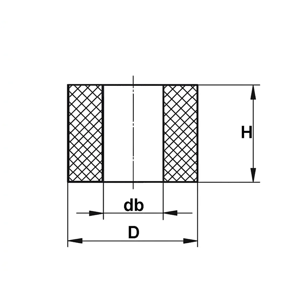Plano de dimensiones Casquillo cilíndrico de goma con orificio