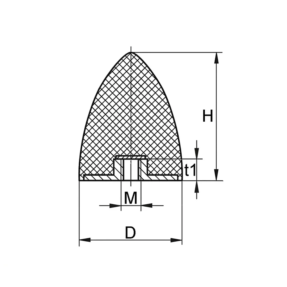 Dibujo técnico: Tope de goma tipo KP-E (amortiguador de impacto) - parabólico