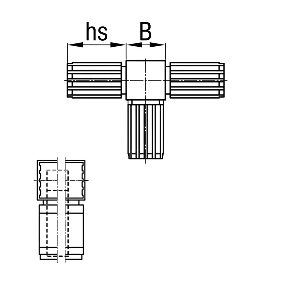 Dibujo técnico: Conector para tubo, diseño de dos piezas 2D3 – T